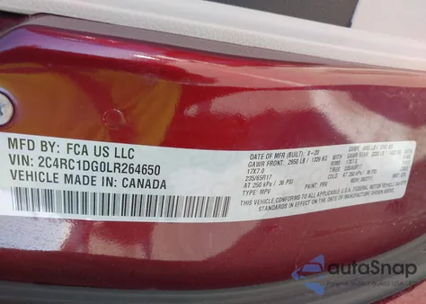 2020 Chrysler Voyager Lxi z USA, uszkodzony, nr VIN 2C4RC1DG0LR264650